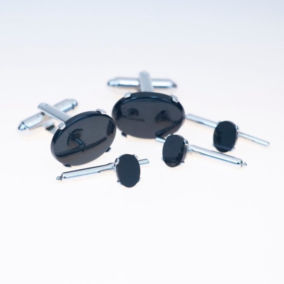 ONXY CUFFLINKS, SPRING-BACK TUXEDO STUDS - MScTTSG1 - Picture 2 of 2